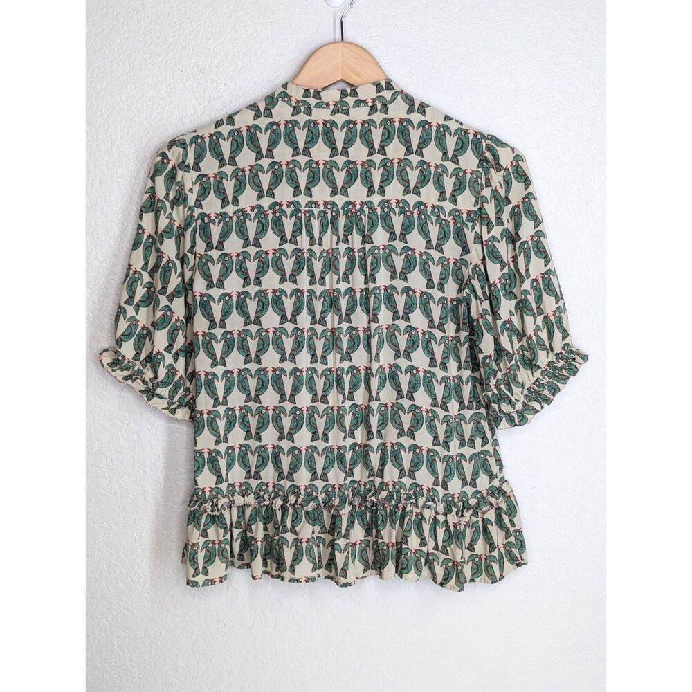 Maeve Anthropologie Birdie Ruffled Buttondown Blouse Sz 2 Tropical, Summer Boho - Picture 4 of 9